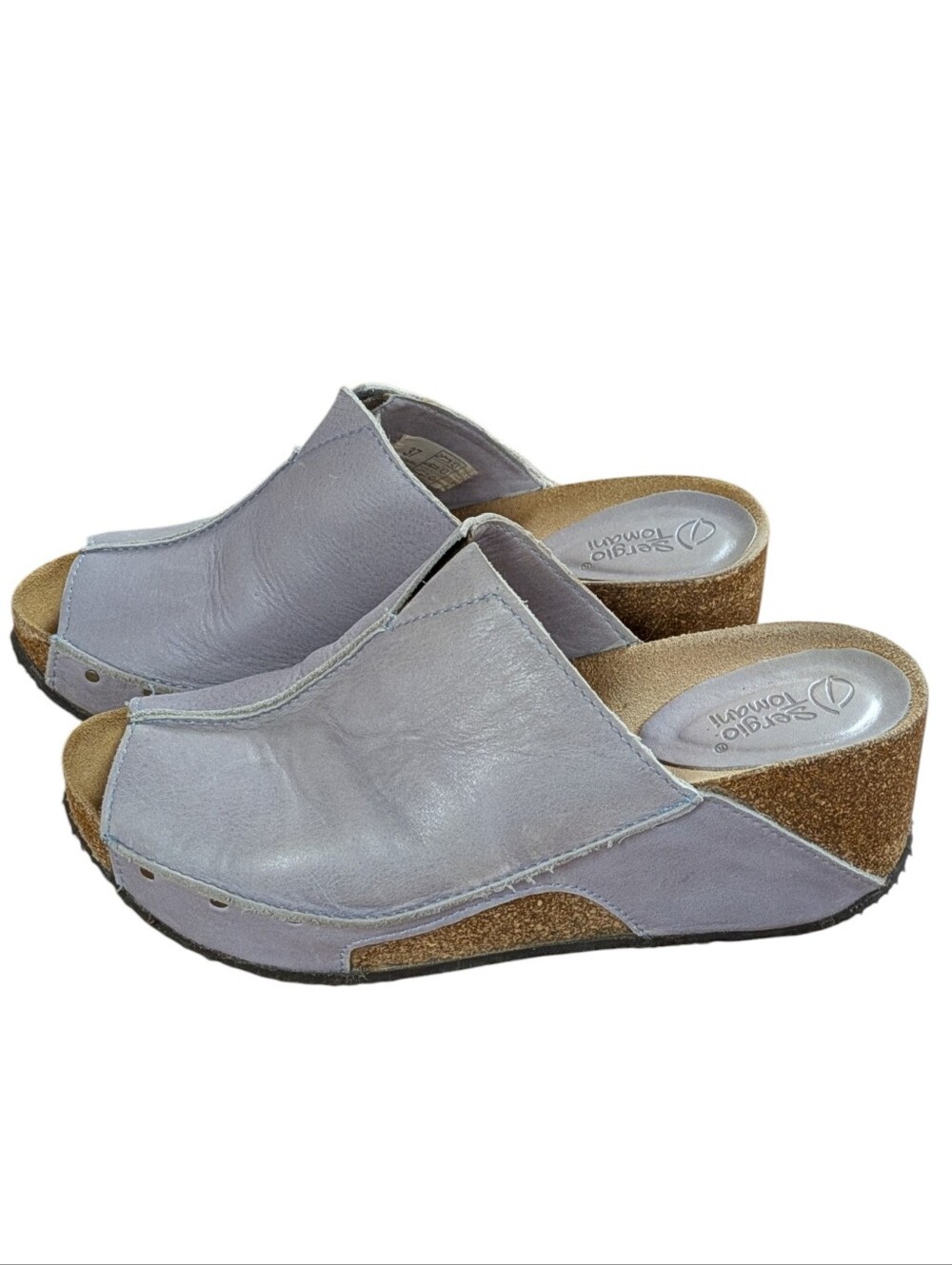 Sergio Tomani Leather Cork Wedge Sandal Gray/Lilac Size 37